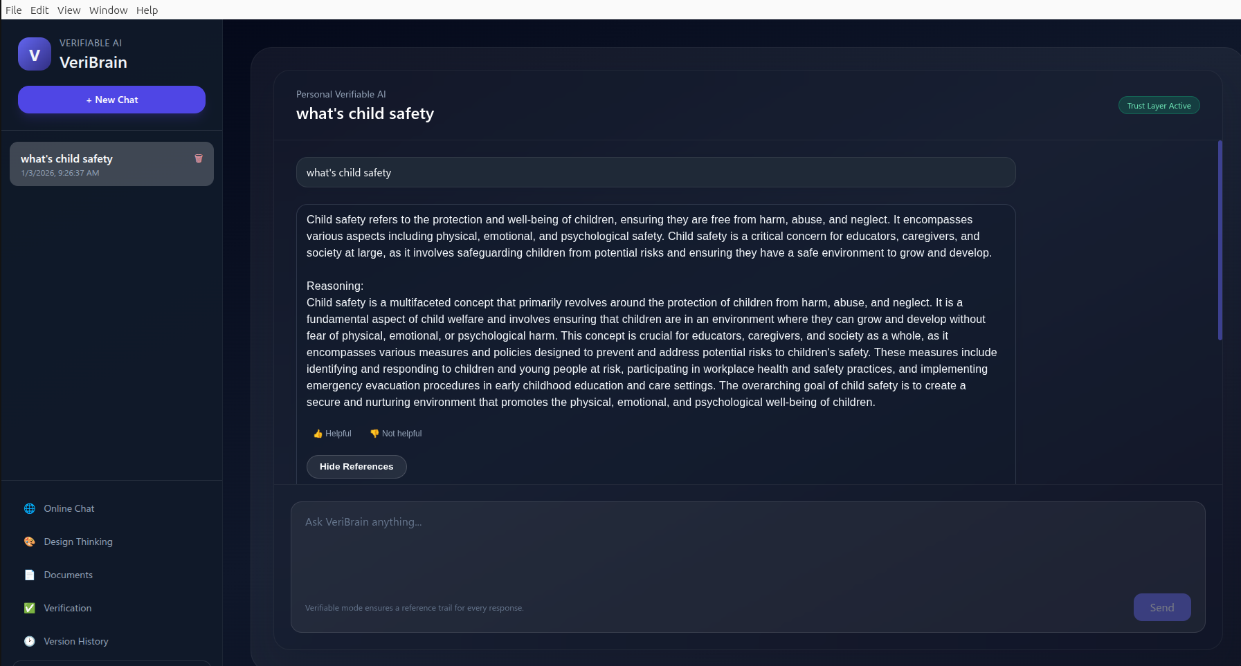 VeriBrain local chat workspace preview
